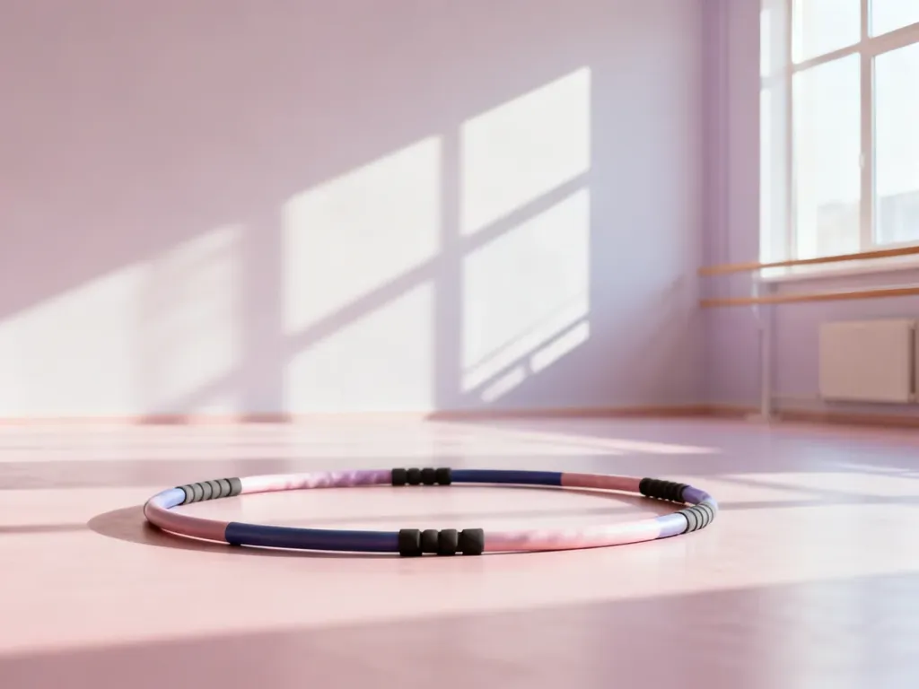 Hula hop z obciążeniem leżące na podłodze w jasnym, nowoczesnym studiu fitness.