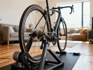 Nowoczesny stepper fitness na drewnianej podłodze w jasnym, domowym wnętrzu.