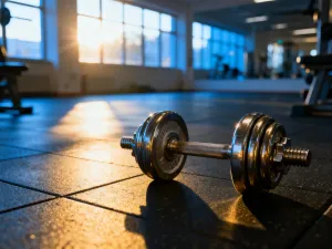 Cyfrowy dynamometr ręczny leżący na ławce treningowej, gotowy do pomiaru siły chwytu w profesjonalnym studio fitness.