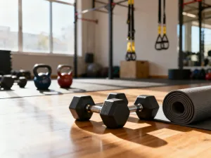 Zegarek sportowy z widocznym wykresem tętna i wydolności na tle bieżni w nowoczesnej siłowni.