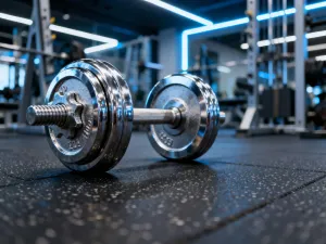 Kolorowe gumy oporowe ułożone na podłodze w nowoczesnej sali fitness, gotowe do treningu brzucha.