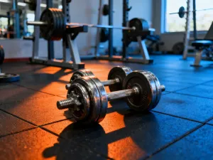 Stoper i gwizdek na bieżni lekkoatletycznej o wschodzie słońca, symbolizujące przygotowania do testu wytrzymałościowego.