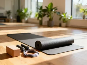 Kettlebell i gumy oporowe na podłodze siłowni, gotowe do efektywnego treningu pośladków.