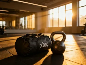 Zestaw akcesoriów fitness: mata do jogi, hantle i taśma oporowa na drewnianej podłodze, gotowe do treningu bioder.