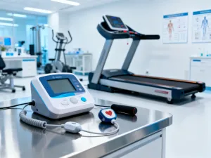 Mata do jogi i drewniane klocki na podłodze w słonecznym studio, przygotowane do ćwiczeń rozciągających biodra.