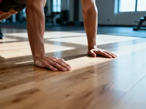 Akcesoria do ćwiczeń, takie jak gumy oporowe i roller, przygotowane na macie do jogi w słonecznym studio fitness.