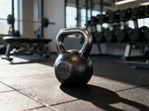 Kolorowy zestaw gum oporowych i uchwytów ułożony na podłodze w nowoczesnym studiu fitness.